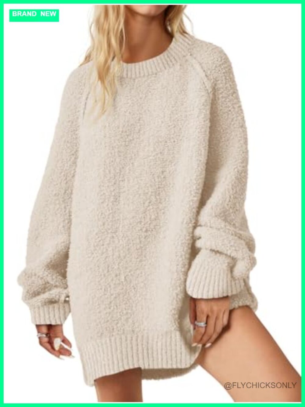 Oversized Fuzzy Long Sleeve Crew Neck Tunic Sweater Pullover